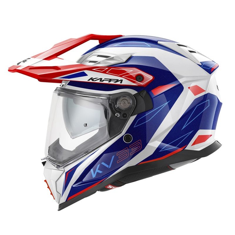 KAPPA 2024/12 KASK KV33 GRAPHIC WIZZARD ENDURO DUAL OFF ROAD Z SZYBĄ I BLENDĄ KOLOR BIAŁY CZERWONY NIEBIESKI ROZMIAR 60 / L (HOM