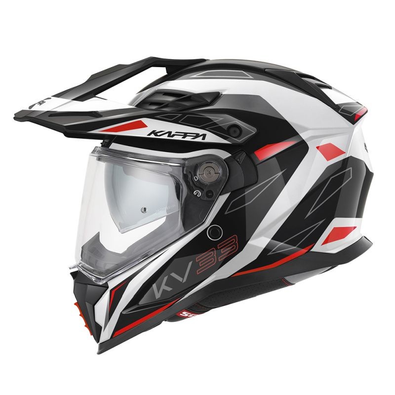 KAPPA 2024/12 KASK KV33 GRAPHIC WIZZARD ENDURO DUAL OFF ROAD Z SZYBĄ I BLENDĄ KOLOR CZARNY BIAŁY CZERWONY ROZMIAR 58 / M (HOMOLO
