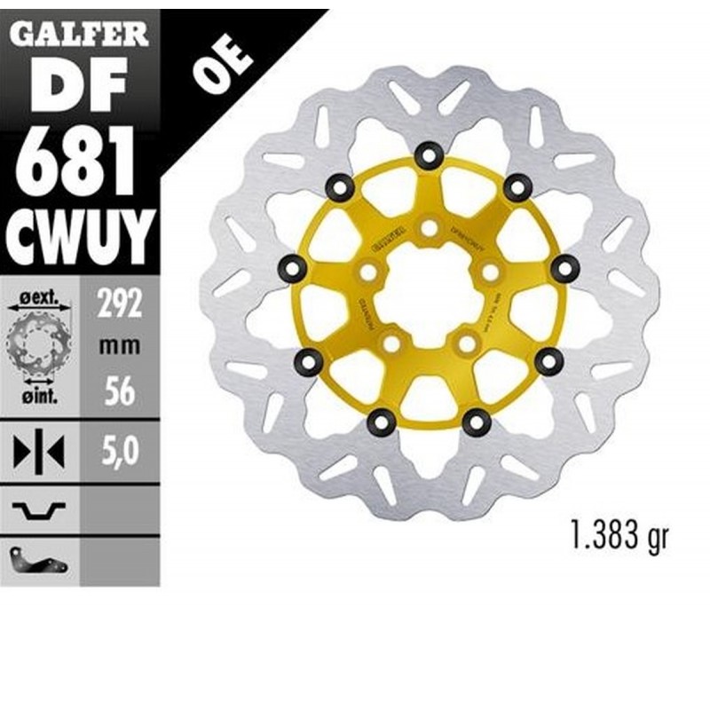 GALFER TARCZA HAMULCOWA TYŁ HARLEY-DAVIDSON (292X56X5) (WAVE) PŁYWAJĄCA KOLOR ZŁOTY