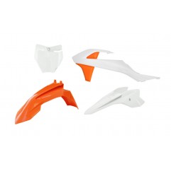 RACETECH (RTECH) 2024/12 PLASTIC KIT 4 PCS front fender orange, front plate white, shrouds white/orange, rear fender white ORIGI