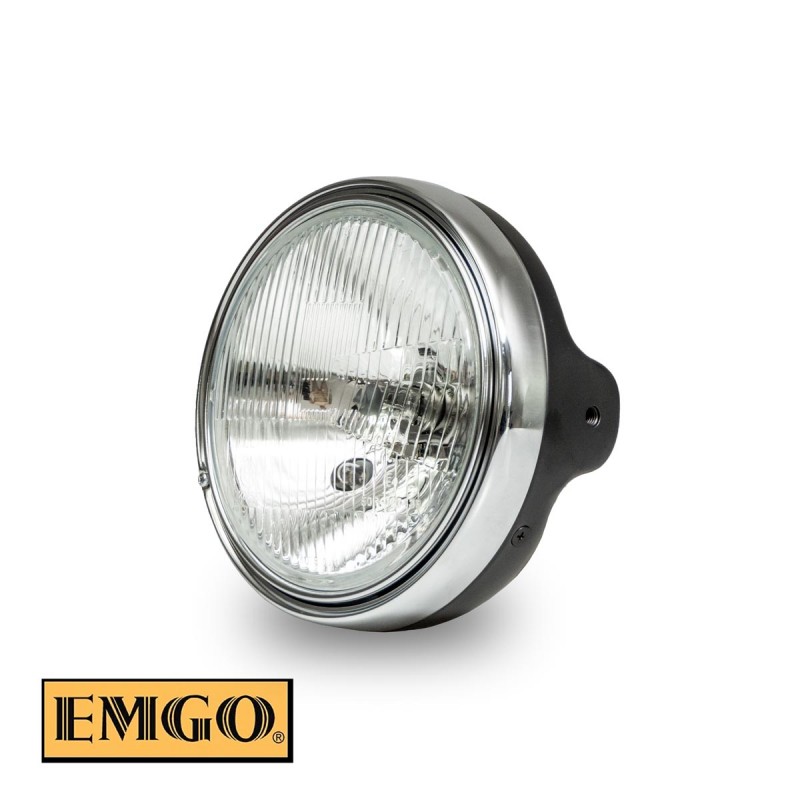 EMGO 2024/05 REFLEKTOR / LAMPA CZARNA KOMPLETNA (WZÓR ORYGINAŁU) KAWASAKI MODELE Z1 I KZ (OTWORY MONTAŻOWE ŚR. 10MM) (OEM: 23005