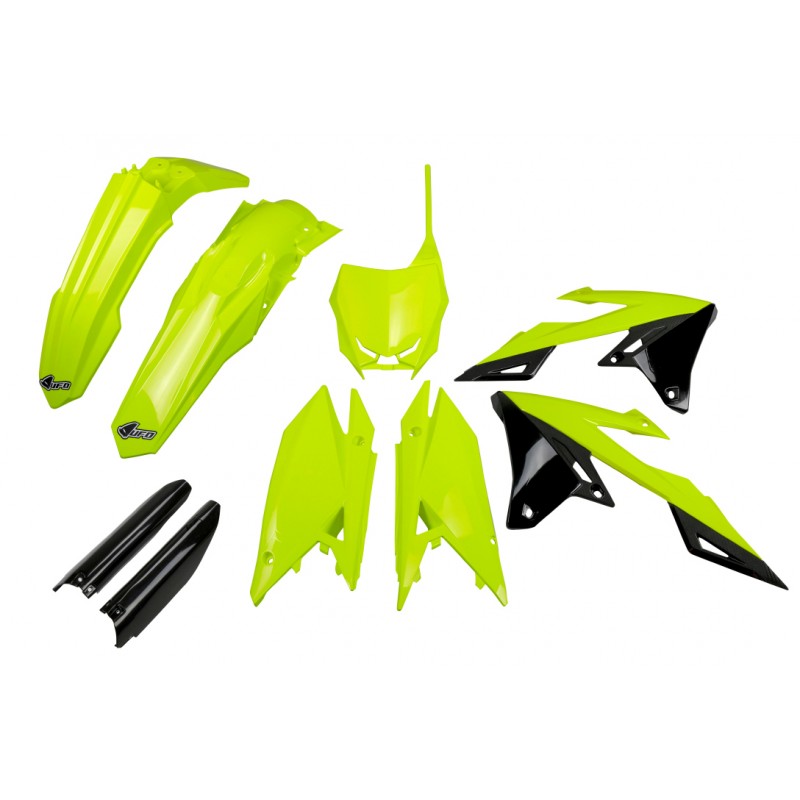 UFO 2024/11 KOMPLET PLASTIKÓW (FULL KIT) Z OSŁONAMI TELESKOPÓW (AMORTYZATORÓW) SUZUKI RMZ 250 '19-'25, RMZ 450 '18-'25 KOLOR ŻÓL