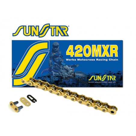 SUNSTAR ŁAŃCUCH 420MXR-140G (420NZ3) MOTOCROSS DO 150 CCM (KOLOR ZŁOTY) (22,2KN) OTWARTY + ZAPINKA