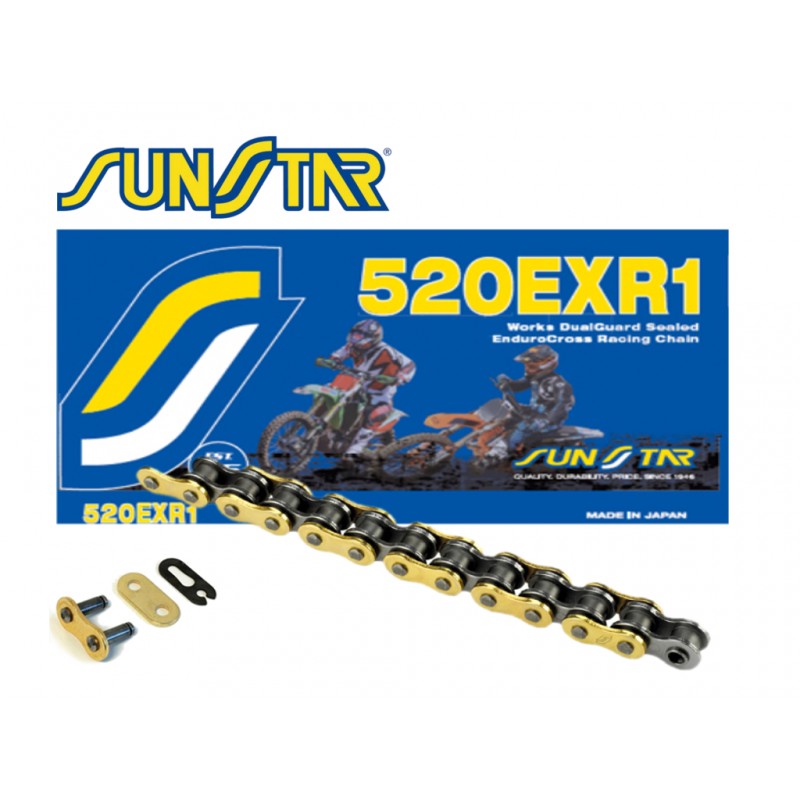 SUNSTAR ŁAŃCUCH 520EXR1-108G ENDURO DO 450 CCM (DG RING) KOLOR ZŁOTY (520VT2) OTWARTY + ZAPINKA (520EXR1108G)