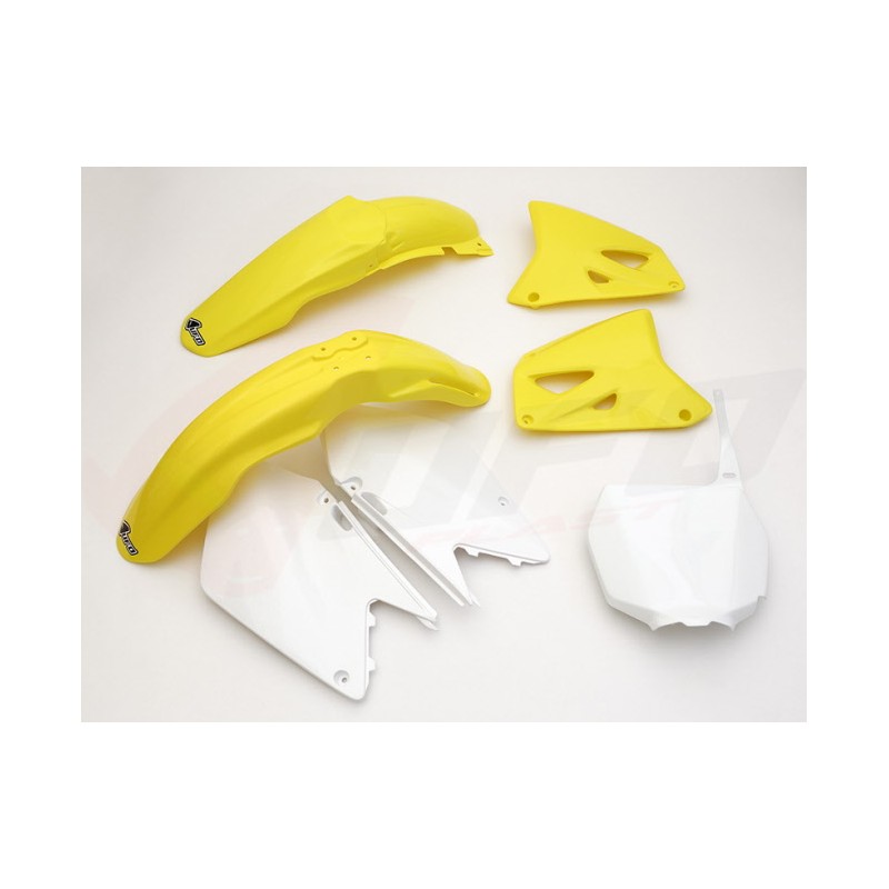 UFO KOMPLET PLASTIKÓW SUZUKI RM 125 '01-'21, RM 250 '01-'21 KOLOR OEM (ŻÓŁTY/BIAŁY) (SU402E999)