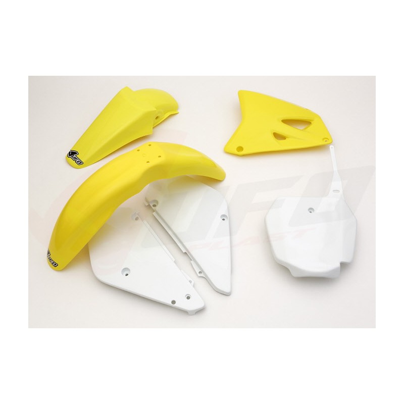 UFO KOMPLET PLASTIKÓW SUZUKI RM 85 '00-'20 KOLOR OEM DLA ROCZNIKÓW 00-15 ORAZ 18-20 (ŻÓŁTY/BIAŁY) (SU405E999)