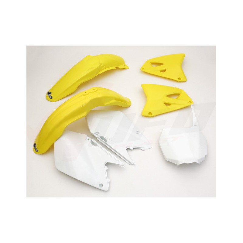 UFO KOMPLET PLASTIKÓW SUZUKI RM 125-250 '06-'17 KOLOR OEM (ŻÓŁTY/BIAŁY)