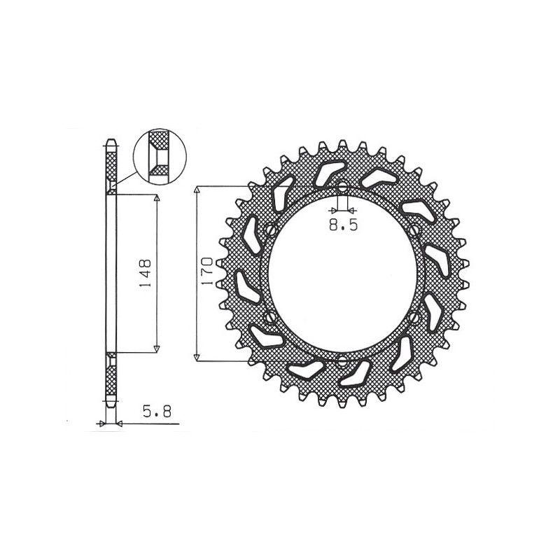 SUNSTAR ZĘBATKA TYLNA 804 42 SUZUKI DR 600 (85-89), DR 650 (90-95) (JTR828.42) (ŁAŃC. 520) (80442JT)