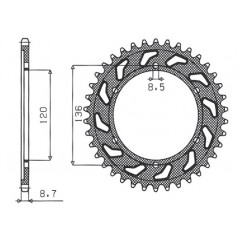 SUNSTAR ZĘBATKA TYLNA 864 44 YAMAHA XJ 600 H,N 84-91, YX 600 RADIAN 86-87 (JTR862.44) (ŁAŃC. 530) (86444JT)