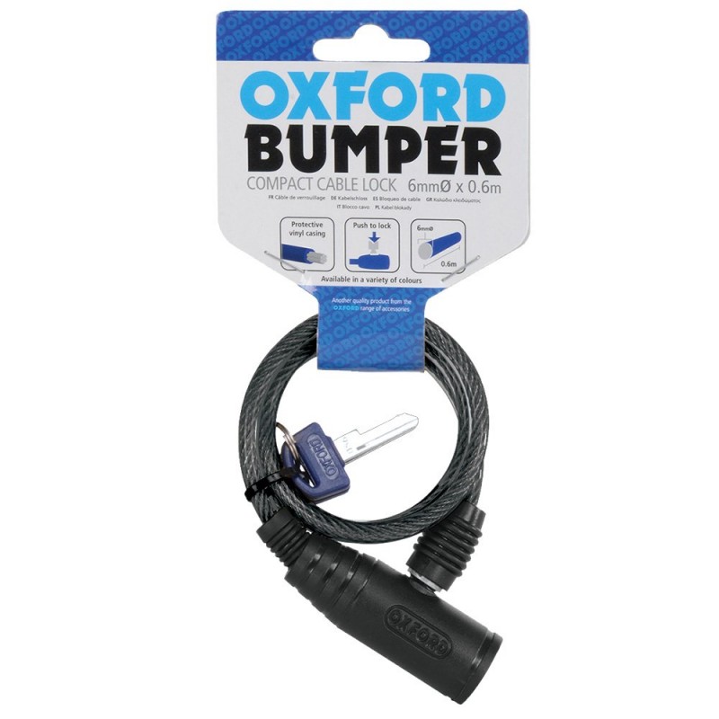 OXFORD ZABEZPIECZENIE ANTYKRADZIEŻOWE (LINKA) BUMPER CABLE LOCK SMOKE ZAMEK NA KLUCZ 6MM X 600MM KOLOR CZARNY