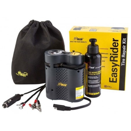 VICMA ZESTAW DO PRZEBITYCH OPON EASY RIDER KOMPRESOR 12V, PREPARAT USZCZELNIAJĄCY 250ML, KOŃCÓWKI, POKROWIEC