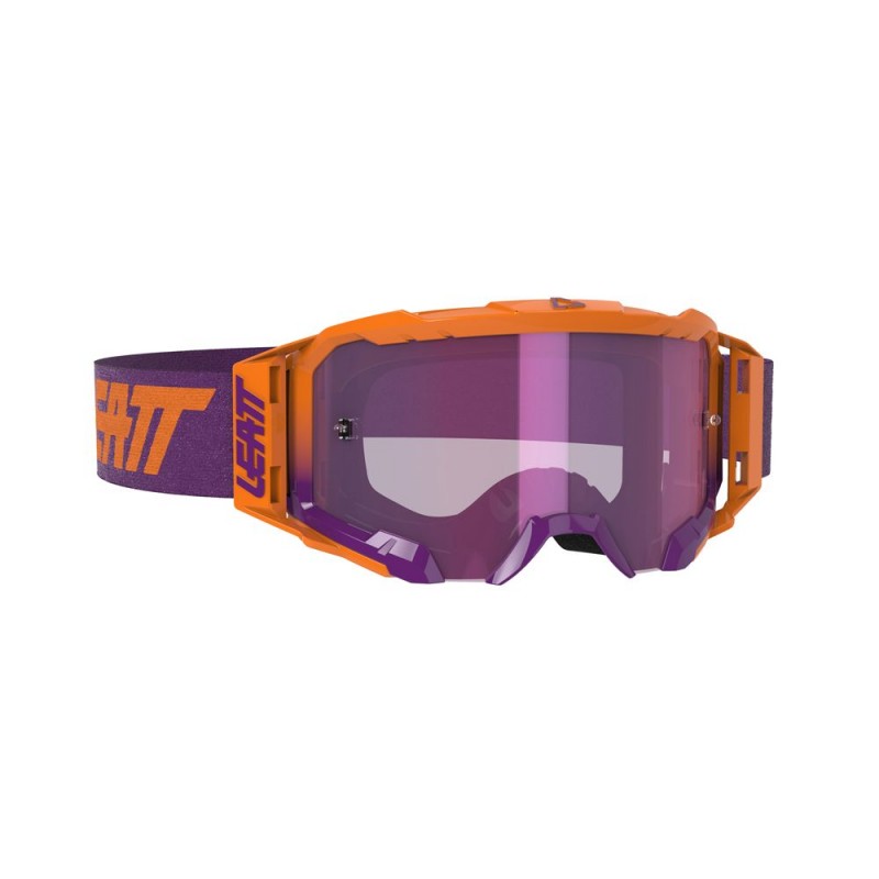 LEATT (2021) GOGLE VELOCITY 5.5 IRIZ GOGGLE NEON ORANGE LENS PURPLE 78% - KOLOR POMARAŃCZOWY/FIOLETOWY SZYBKA LUSTRZANA FIOLETOW