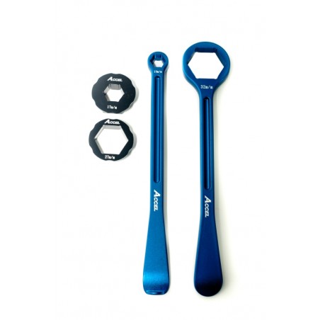 ACCEL 2020 NOWY TOWAR KOMPLET ŁYŻEK DO OPON (23+24CM) ALU7075 KUTE Z KLUCZAMI 10,13,17,27,32 MM KOLOR NIEBIESKI