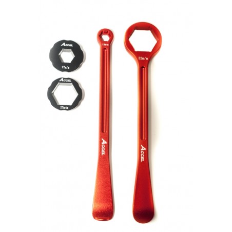 ACCEL 2020 NOWY TOWAR KOMPLET ŁYŻEK DO OPON (23+24CM) ALU7075 KUTE Z KLUCZAMI 10,13,17,27,32 MM KOLOR POMARAŃCZOWY