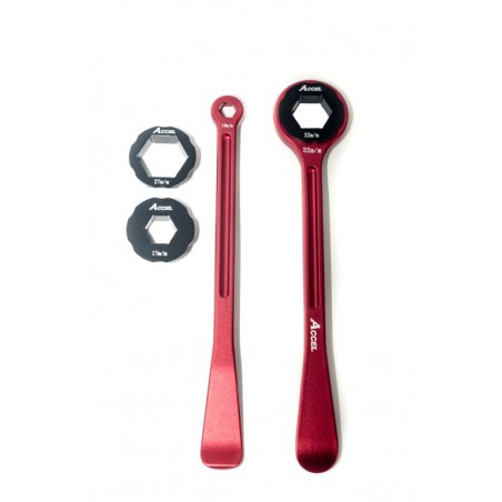 ACCEL 2020 NOWY TOWAR KOMPLET ŁYŻEK DO OPON (23+24CM) ALU7075 KUTE Z KLUCZAMI 10,13,17,22,27,32 MM KOLOR CZERWONY