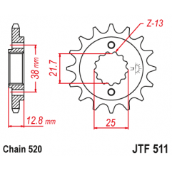 JT ZĘBATKA PRZEDNIA 511 15 Z GUMĄ KAWASAKI KLR 650 '90-'14 (JTF511.15RB) (ŁAŃC. 520)