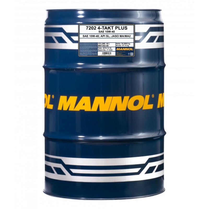 MANNOL OLEJ SILNIKOWY 4T PLUS 10W40 (API SL, JASO MA/MA2) SEMISYNTETYK (7202) BECZKA 60L