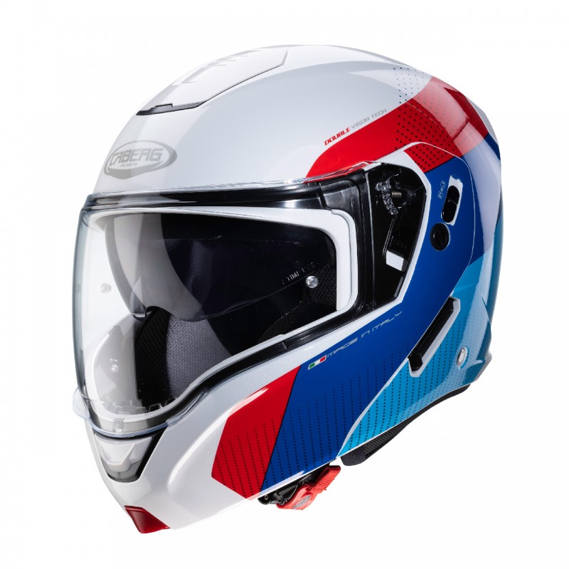 CABERG (2021/2022) KASK SZCZĘKOWY FLIP-UP MODEL HORUS SCOUT KOLOR BIAŁY/CZERWONY/NIEBIESKI ROZMIAR S