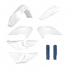 POLISPORT KOMPLET PLASTIKÓW (FULL KIT) HUSQVARNA TE/FE TPI '24-'25 W ZESTAWIE OSŁONY AMORTYZATORÓW KOLOR OEM BIAŁY NIEBIESKI OEM
