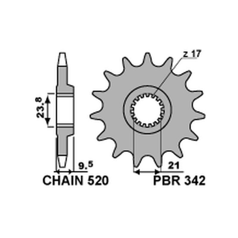 PBR ZĘBATKA PRZEDNIA 342 13 HONDA CR 250 '88-'07, CRF 450R/X '02-'15 (JTF284.13) (ŁAŃC. 520) (34213JT)