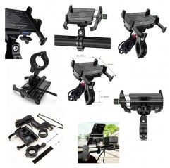 BIKETEC UCHWYT MOTOCYKLOWY Z ŁADOWARKĄ USB 3.0 NA TELEFON MONTOWANY NA KIEROWNICĘ LUB LUSTERKO TYP: R10-METAL USB QC