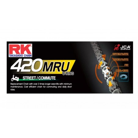 RK ŁAŃCUCH NAPĘDOWY 420MRU-142 (U-RING) ZAPINKA (CL) W ZESTAWIE KOLOR STANDARD (POJEMNOŚĆ: DO 450 CCM) (35,6 KN)