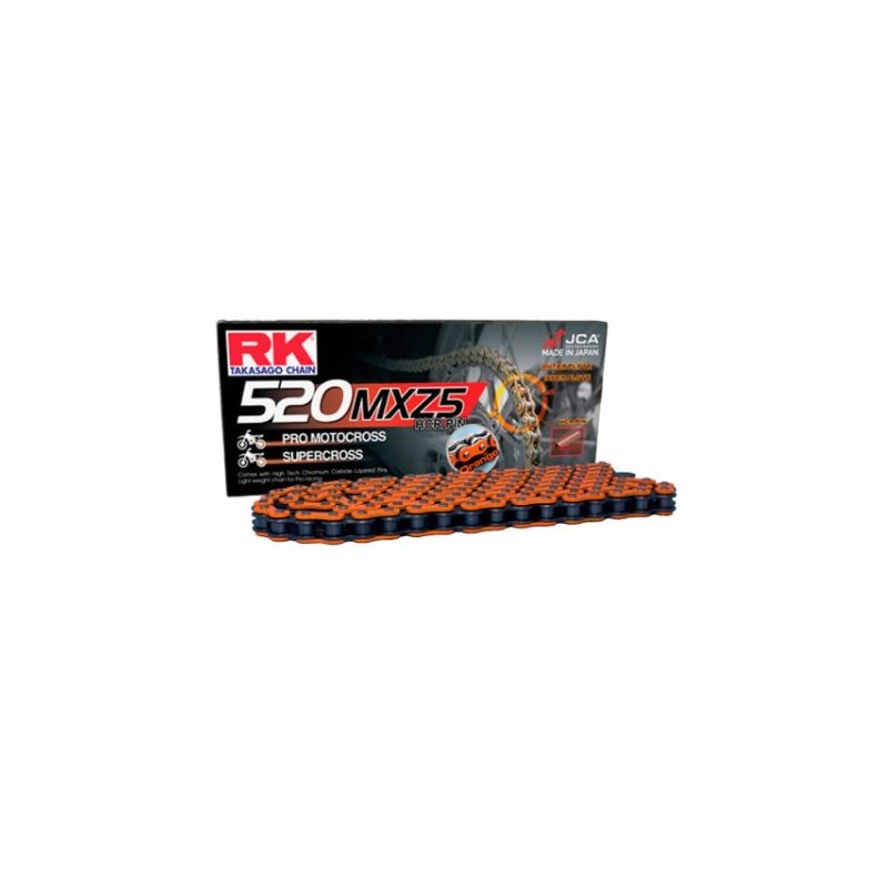 RK ŁAŃCUCH NAPĘDOWY (MOTOCROSS) 520MXZ5-120 ZAPINKA (CL) W ZESTAWIE KOLOR POMARAŃCZOWY (POJEMNOŚĆ: DO 500 CCM) (37,8 KN)
