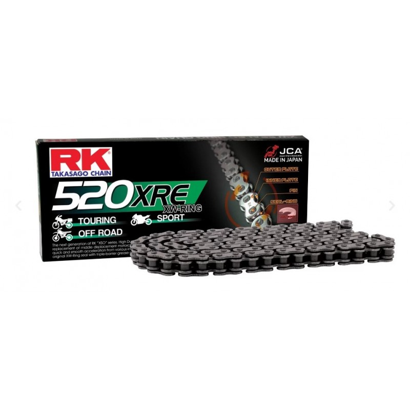 RK ŁAŃCUCH NAPĘDOWY 520XRE-124 (XW-RING) ZAKUWKA (CLF) W ZESTAWIE KOLOR STANDARD (POJEMNOŚĆ: DO 800 CCM) (36,5 KN)