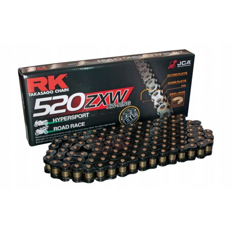 RK ŁAŃCUCH NAPĘDOWY BL520ZXW-120 (XW-RING) ZAKUWKA (CLF) W ZESTAWIE KOLOR CZARNY (POJEMNOŚĆ: DO 1200 CCM) (42 KN)