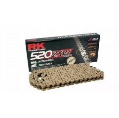 RK ŁAŃCUCH NAPĘDOWY 520ZXW-122 (XW-RING) ZAKUWKA (CLF) W ZESTAWIE KOLOR ZŁOTY (POJEMNOŚĆ: DO 1200 CCM) (42 KN)