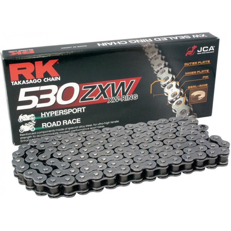 RK ŁAŃCUCH NAPĘDOWY 530ZXW-122 (XW-RING) ZAKUWKA (CLF) W ZESTAWIE KOLOR STANDARD (POJEMNOŚĆ: DO 1400 CCM) (44 KN)