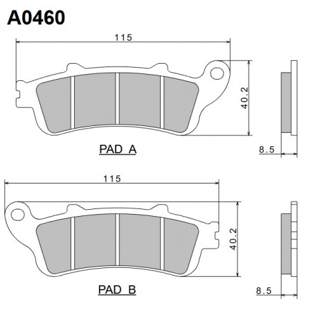 NISSIN KLOCKI HAMULCOWE KH261 / KH281 PREMIUM SEMI-METALLIC (SPIEK METALICZNY) (8,5MM) (ECE R90) (MADE IN JAPAN) (2P-250NS)