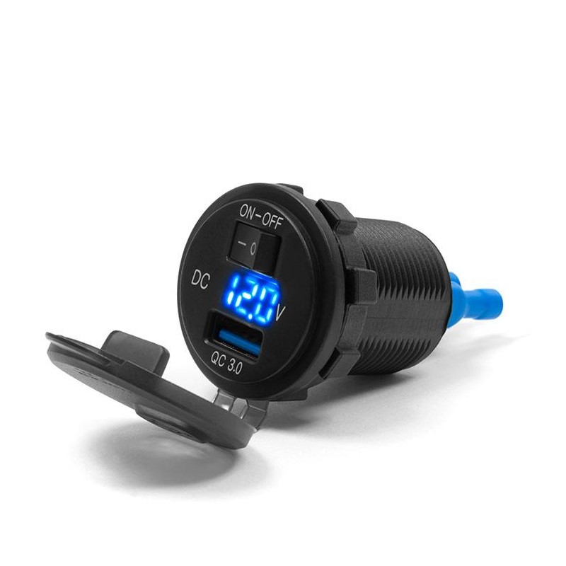 BIKETEC MOTOCYKLOWE GNIAZDO USB QUICK CHARGE Z WOLTOMIERZEM I WYŁĄCZNIKIEM MONTAŻ W OWIEWKĘ