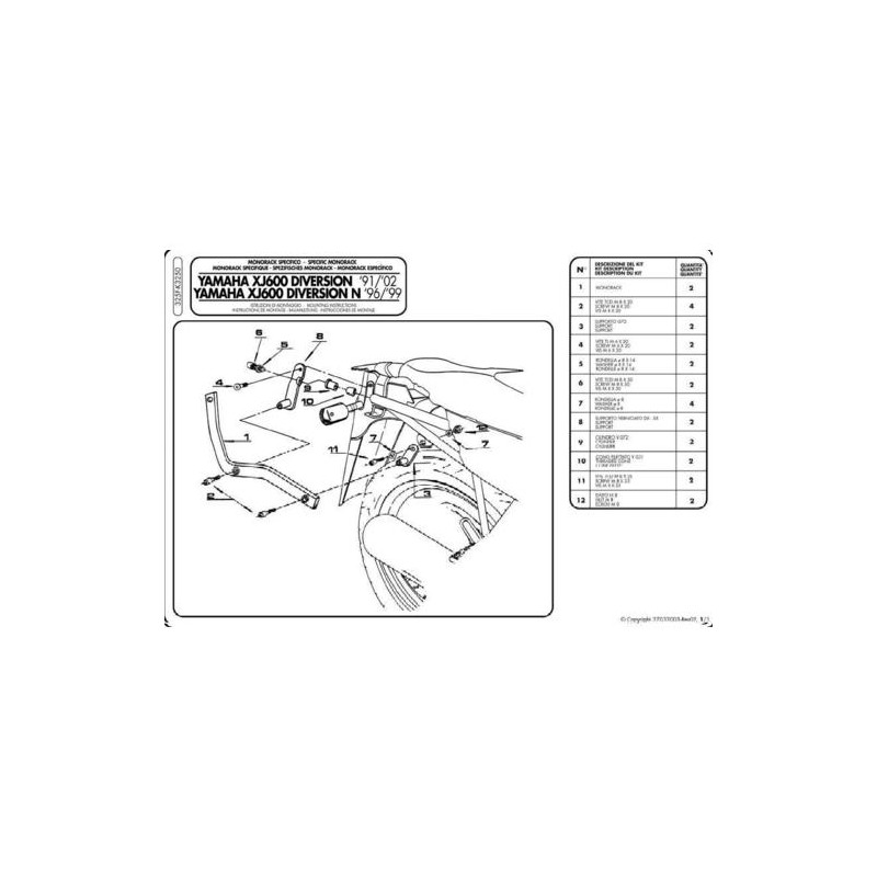 KAPPA STELAŻ KUFRA CENTRALNEGO YAMAHA XJ 600 DIVERSION (91-03), DIVERSION N (96-99) ( BEZ PŁYTY )