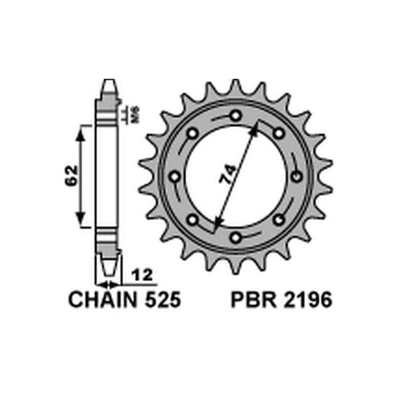 PBR ZĘBATKA PRZEDNIA 2196 22 18NC GILERA GP 800 (09-13), APRILIA SRV850 (12) (ŁAŃC. 525)