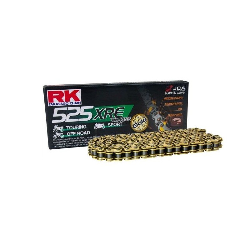 RK ŁAŃCUCH NAPĘDOWY GB525XRE-122 (XW-RING) ZAKUWKA (CLF) W ZESTAWIE KOLOR ZŁOTY (POJEMNOŚĆ: DO 1000 CCM) (42 KN)