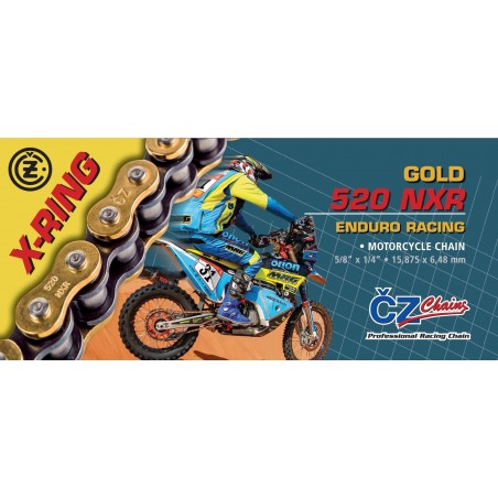 CZ 2025/12 ŁAŃCUCH NAPĘDOWY 520 NXR (120 OGNIW) ACTIVE RING (X-RING) ZŁOTY ENDURO RACING DO 600 CCM (WĄSKI 15,875 X 6,48MM) (35,