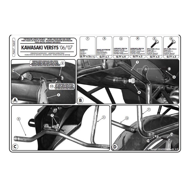 KAPPA STELAŻ KUFRÓW BOCZNYCH MONOKEY KAWASAKI VERSYS 650 (06-09) - RÓWNIEŻ POD KUFRY MONOKEY RETRO-FIT K-VENTURE ALU ORAZ K'MISS