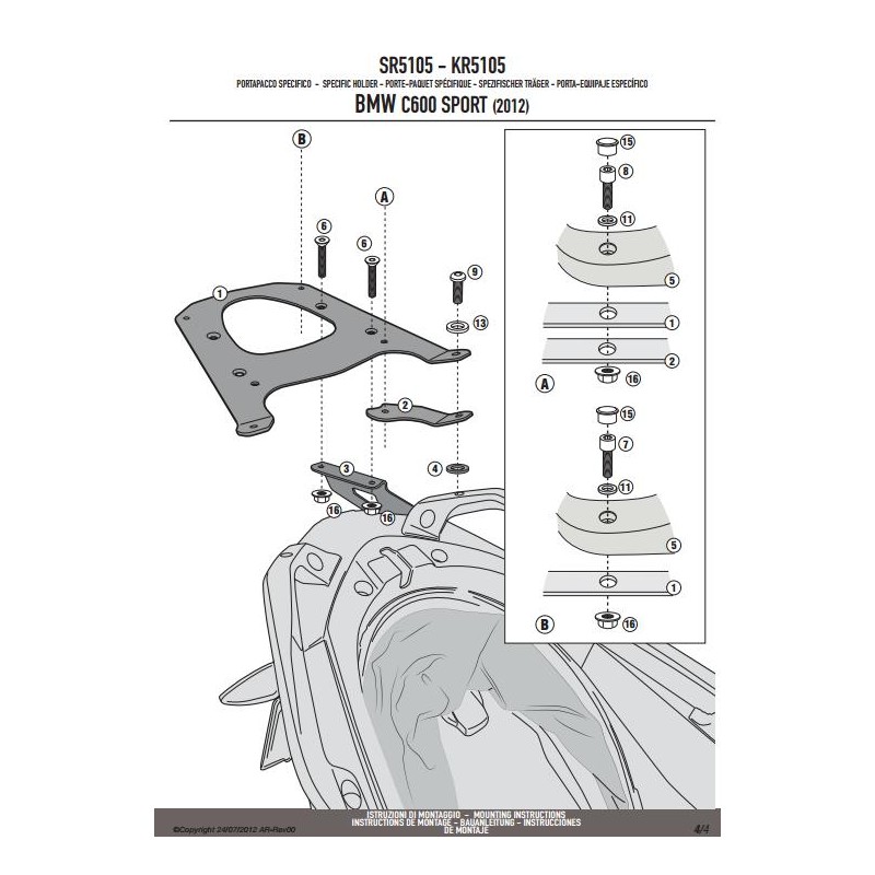 KAPPA STELAŻ KUFRA CENTRALNEGO BMW C 600 SPORT (12-15) ( Z PŁYTĄ MONOKEY )