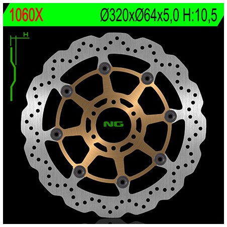 NG TARCZA HAMULCOWA PRZÓD APRILIA CAPONORD 1200 '13-17, YAMAHA FZR 1000 '87-95, XJR1200/1300 '95-99 (320X64X5MM) (6X8,5MM) WAVE 