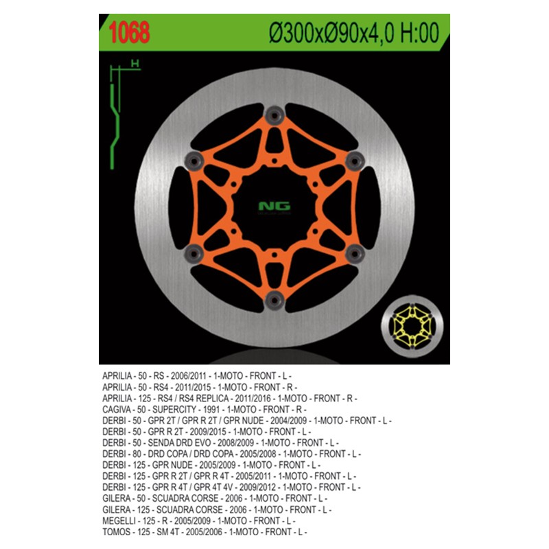 NG TARCZA HAMULCOWA PRZÓD APRILIA RS4 125 '12-'17, DERBI GPR 125 '05-'12 (300X90X4,0MM) (6X6,5MM) PŁYWAJĄCA - TYLKO NA SPECJALNE