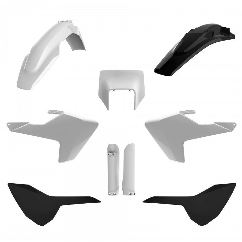 POLISPORT KOMPLET PLASTIKÓW (FULL KIT) HUSQVARNA TE/FE TPI '17-'19 W ZESTAWIE TABLICA PRZEDNIA (8666900001) I OSŁONY AMORTYZAROR