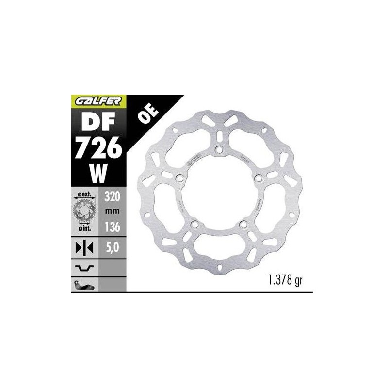 GALFER TARCZA HAMULCOWA TYŁ BMW K 1600GT '11 K 1600 GRAND AMERICA '18- (WAVE FIXED) (320X136X5MM)
