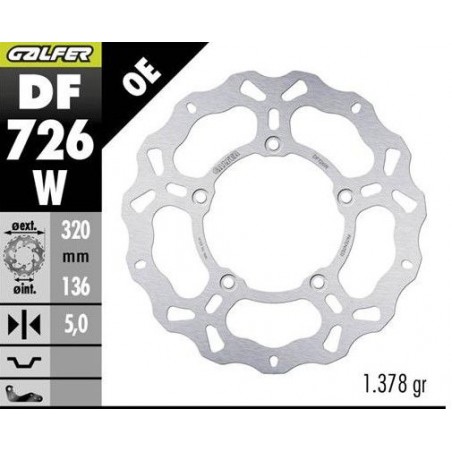 GALFER TARCZA HAMULCOWA TYŁ BMW K 1600GT '11 K 1600 GRAND AMERICA '18- (WAVE FIXED) (320X136X5MM)