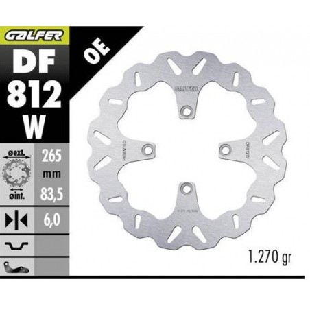 GALFER TARCZA HAMULCOWA TYŁ DUCATI DIAVEL 1200/1260 '11- MULTISTRADA 1200/1260 '15- X DIAVEL 1200/1260 '19 (WAVE DISC) (265X83,5