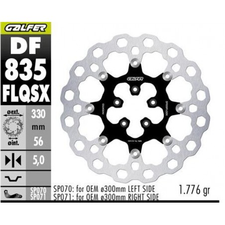 GALFER TARCZA HAMULCOWA PRZÓD HARLEY-DAVIDSON (330X56X5) PŁYWAJĄCA (CUBIQ) (SUPER OVERSIZE) (WYMAGA SP070 SP071)
