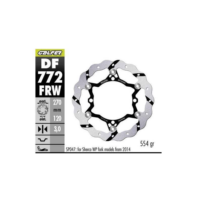 GALFER TARCZA HAMULCOWA PRZÓD SHERCO SE/SEF 250/300/450/500 '09- (TYLKO Z ZAWIESZENIAMI SACHS WP WYMAGA SP047) WAVE (270X120X3MM