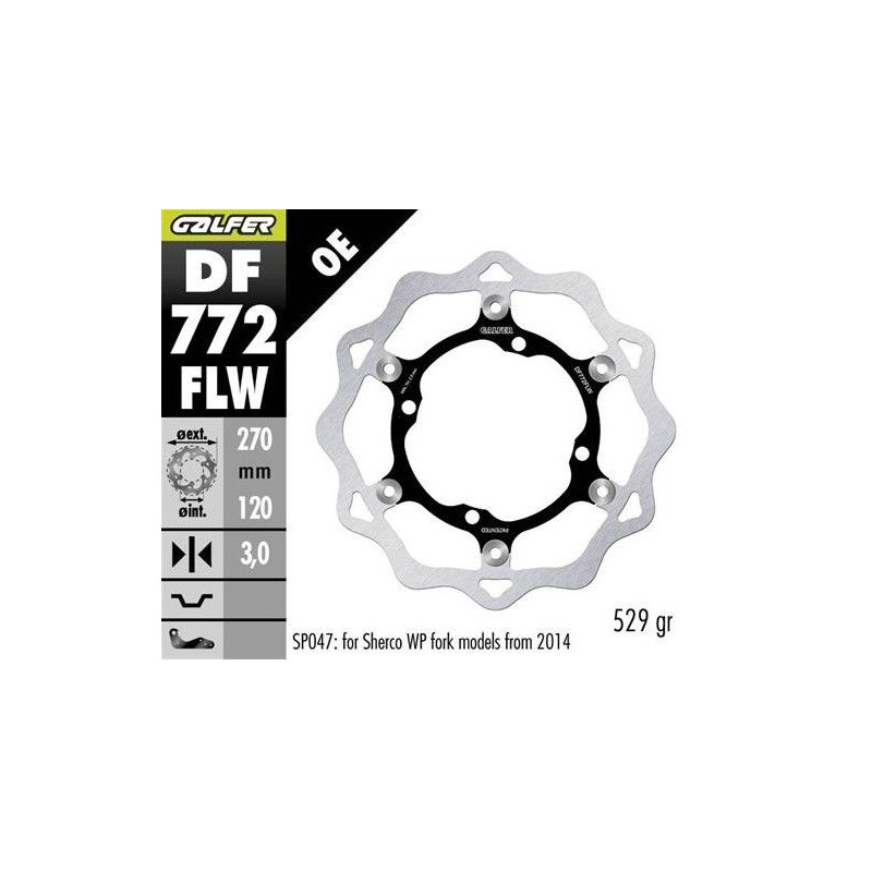 GALFER TARCZA HAMULCOWA PRZÓD SHERCO SE/SEF 250/300/450/500 '09- (TYLKO Z ZAWIESZENIAMI SACHS WP WYMAGA SP047) WAVE (270X120X3MM