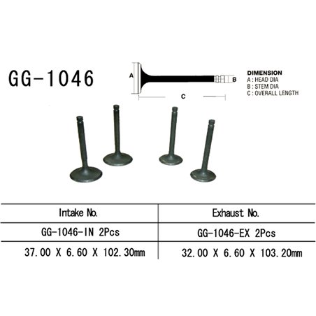 Vesrah x, sací ventil, Honda XR 650R '00-'07, TRX 700XX '08-'09 (2ks na motor) (37,0X6,60X102,3 mm) (OEM: 14711-MBN-670) (1ks.)
