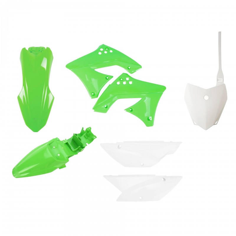 POLISPORT KOMPLET PLASTIKÓW KAWASAKI KLX 110 '10-'14 W ZESTAWIE TABLICA PRZEDNIA (8672700001) KOLOR ZIELONO BIAŁY OEM